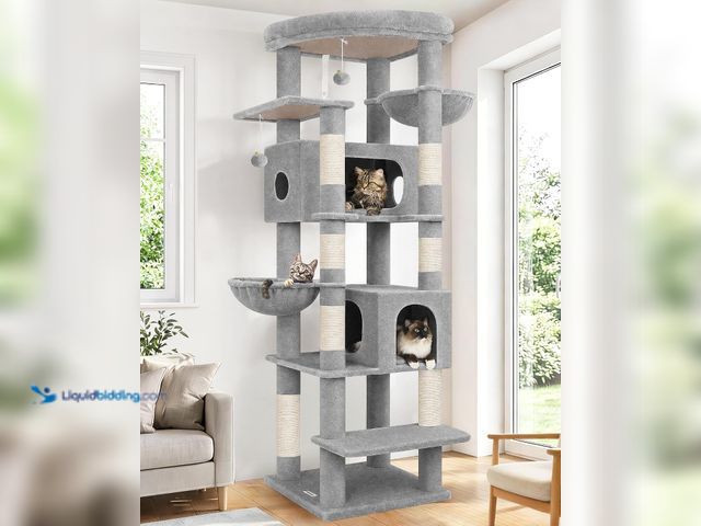 Lot 49-3563808 - Globlazer Heavy Duty Cat Tree, 74in Tall Sturdy Cat Tower for Large Cats Adult Big Cat Tree with 7 S...