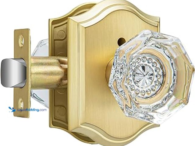 Lot 49-5415142 - Haidms Gold Glass Door Knob Crystal Door Knobs Interior, Vintage Privacy Door Lock for Bed Bath, Cle...