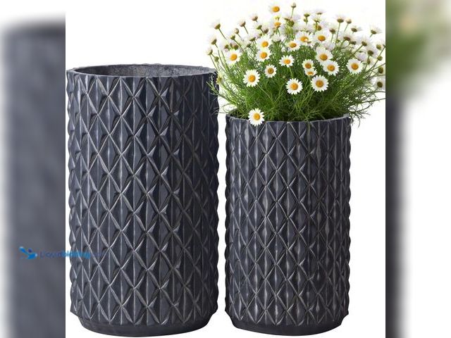 Lot 49-5437933 - 17.3 & 20.8 inch high Concrete Flower pots Set of 2, The planters for Outdoor Plants with Drainage H...