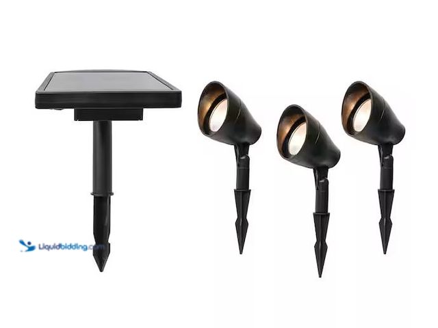 Lot 49-1576662 - Hampton Bay Solar 50 Lumens Black Integrated LED Spotlight with Remote Panel (3-Pack); Weather/Water...