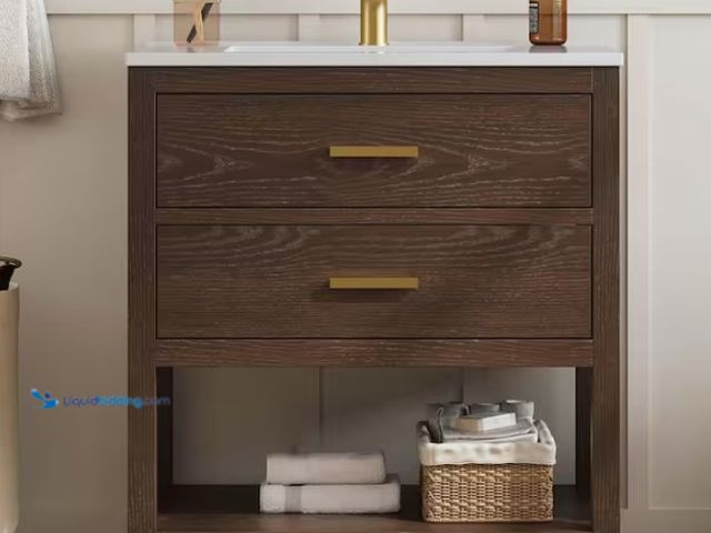 Lot 49-1578410 - DELUXE DL LIVING Magen 31 in. Single Sink Bath Vanity in Walnut with White Engineered Solid Surface ...