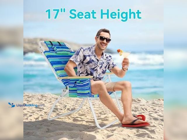 Lot 49-5545002 - Tall Beach Chairs for Adults, 17" High Backpack Beach Chair with Wooden Armrests, 5 Positions Reclin...