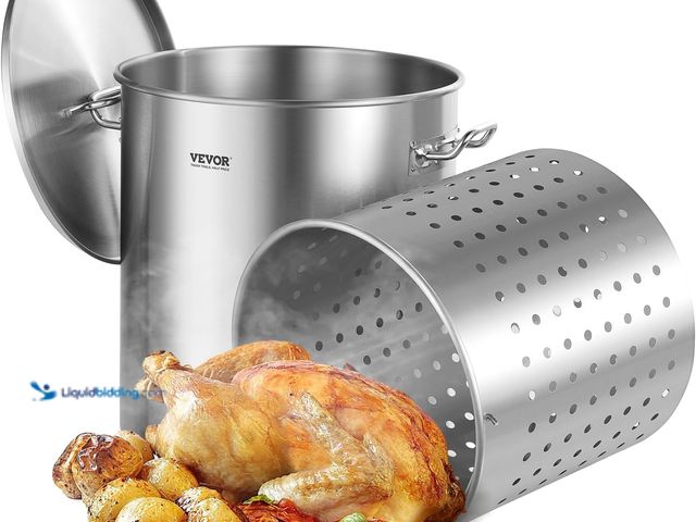 Lot 49-5476894 - VEVOR Stainless Steel Stockpot, 64 Quart Large Cooking Pots, Cookware Sauce Pot with Basket, Lid, an...