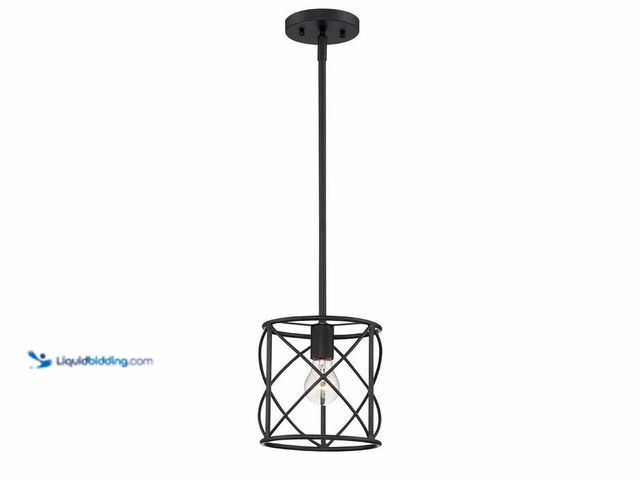 Lot 49-2021931 - Hampton Bay Hastings 60-Watt 1-Light Oil Rubbed Bronze Contemporary Pendant Light with Open Cage Des...