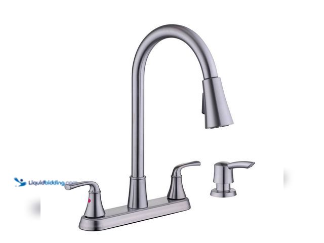 Lot 49-3614929 - Glacier Bay Sadira Double Handle Pulldown Sprayer Kitchen Faucet with Soap Dispenser in Stainless St...