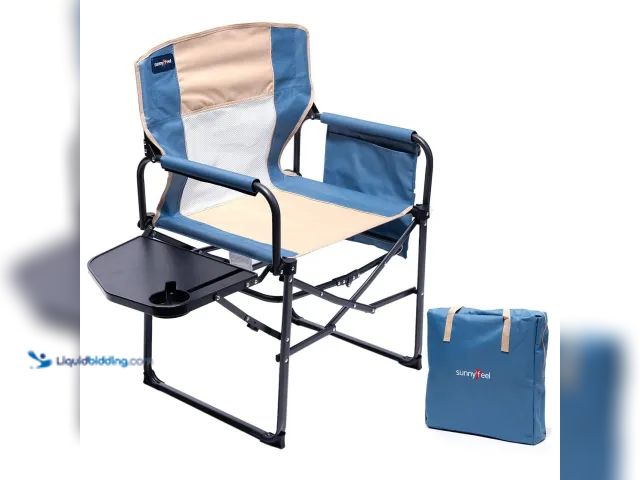 Lot 49-3600179 - SUNNYFEEL Camping Directors Chair, Heavy Duty, Oversized Portable Folding Chair with Side Table, Poc...