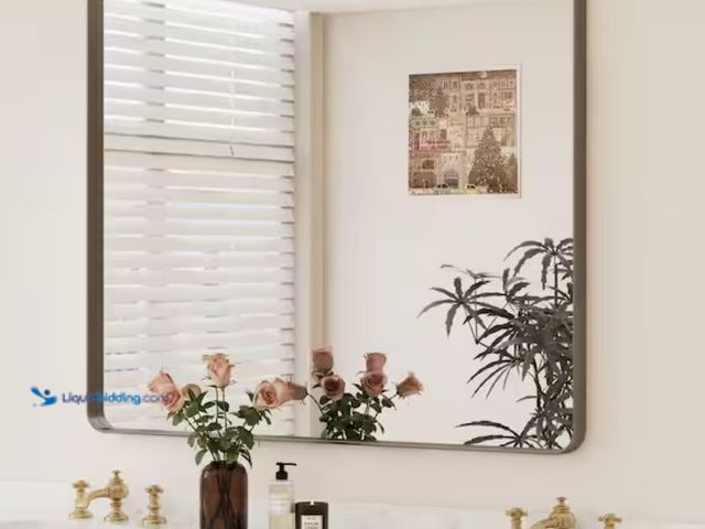 Lot 49-2006150 - ONWITH 48 in. W x 40 in. H Rectangular Aluminum Framed Wall Bathroom Vanity Mirror in Black, Model #...