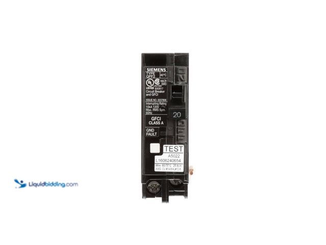 Lot 49-5410472 - Siemens 20 Amp 1-Pole Type QPF2 GFCI Circuit Breaker. [Model # US2:QF120AP] Used