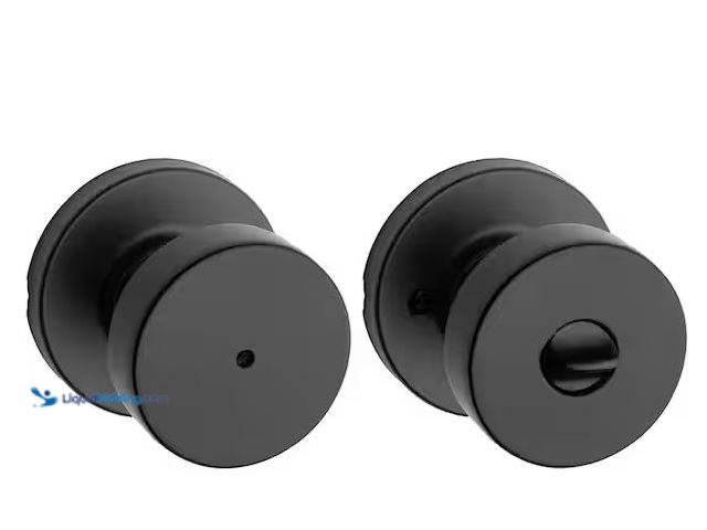 Lot 49-1568682 - Lot of (2) Kwikset Pismo Round Matte Black Bed/Bath Door Knob Featuring Microband Antimicrobial Tech...