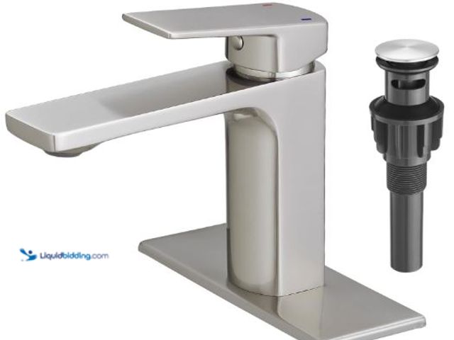 Lot 49-5436450 - VOTON Brass Bathroom Faucet, Brushed Nickel Finish, Single Handle, 1 or 3 Hole Installation, Pop-up ...