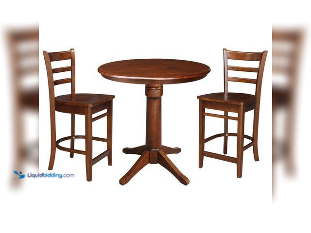 Lot 49-5552549 - International Concepts
3-Piece 36 in. Espresso Solid Wood Round Table with 2-Side Stools. Model # K...