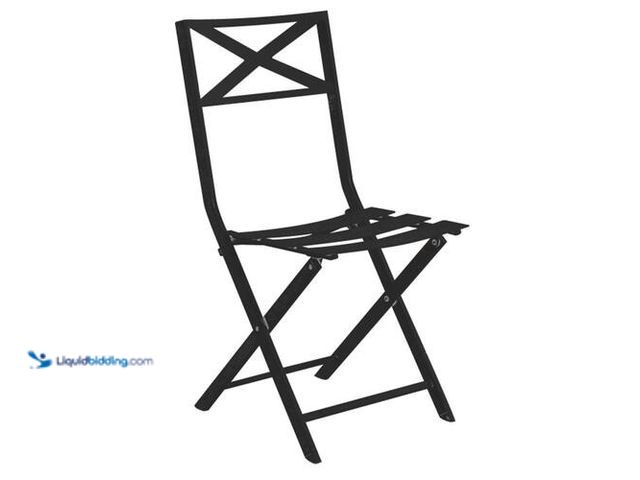 Lot 49-2021657 - StyleWell Slat Folding Outdoor Dining Chair in Black. Model # FDS40069A-B. MSRP $49.98. Unused. Scuf...