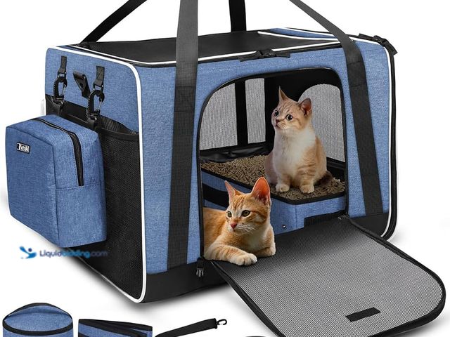 Lot 49-3563845 - Petskd Side Expandable Extra Large Cat Carrier with Litter Box Area, 24"x17"x17" Soft-Sided Pet Carr...