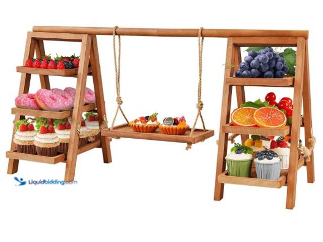 Lot 49-3432111 - Flenpptly Wooden Cupcake Stand, 3 Tier Cupcake Display Stand for Dessert Display, Dessert Stands wit...