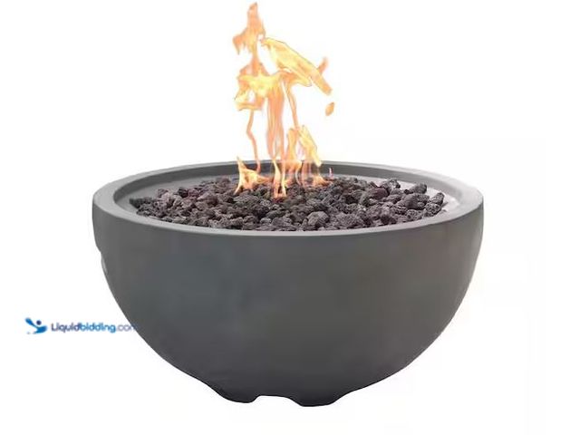 Lot 49-1576630 - Moderno Nantucket 26 in. x 14 in. Round Concrete Natural Gas Fire Pit in Grey with Canvas Cover and ...