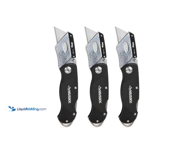 Lot 49-5406408 - (2) Husky Folding Lock-Back Utility Knife (3-Pack), Model#99732, New.