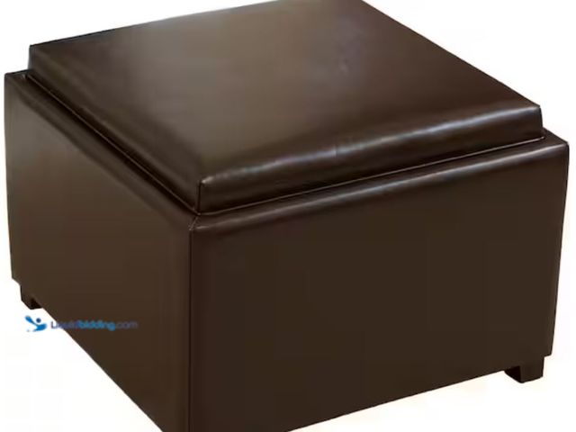 Lot 49-3614411 - Noble House Wellington Brown Leather Tray Top Ottoman, Model # 53108.00PU, Unused.  Ref#SB0720