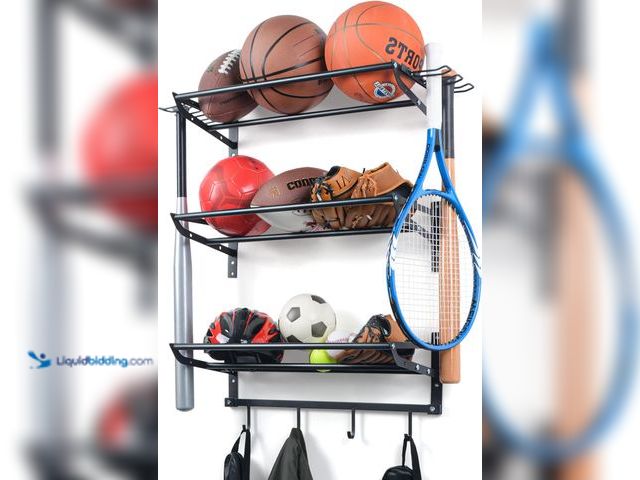Lot 49-3524005 - XCSOURCE Garage Sports Equipment Storage Rack with 3 Separate Shelf, Ball Rack, Sport Equipment Orga...