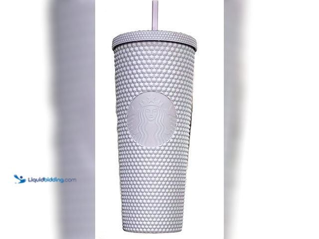 Lot 49-5578993 - QTY 2 - Starbucks Venti Studded Cold Cup Tumbler 24 oz, White with Straw. Unused