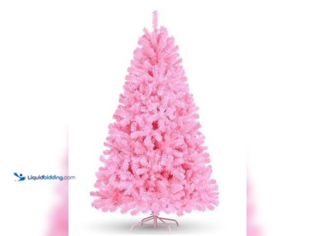 Lot 49-1546232 - Funcid 6ft Pink Artificial Christmas Tree, Hinged Spruce Full Tree with 700 Branch Tips, Foldable Me...
