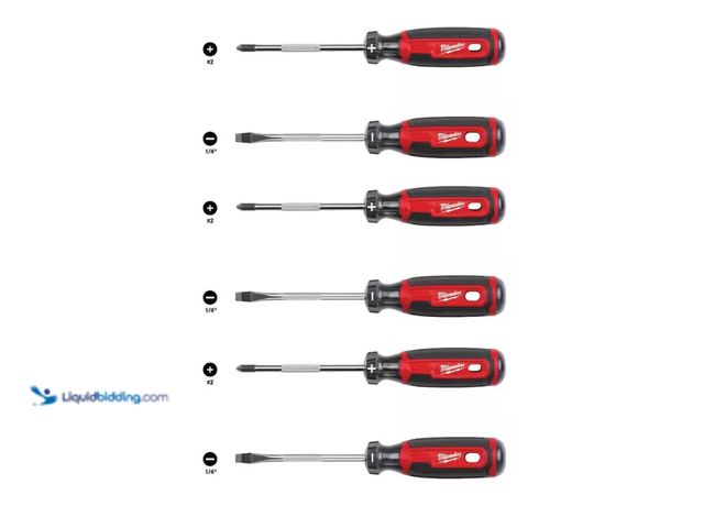 Lot 49-3637852 - Lot of (3) Milwaukee Multi-Bit Screwdriver Set with Cushion Grip (2-Pcs Per Set; 3 Sets Total), Mode...