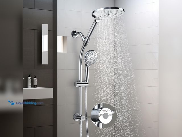 Lot 49-5416531 - 7.5" Rotatable Dual Shower Head with Handheld Combo, Kids Friendly Low 3-Way Diverter, Adjustable Sl...