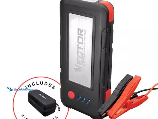 Lot 49-3433410 - VECTOR 1600 Peak Amp Automotive Lithium Jump Starter, Portable Power-USB-A(15W), USB-C(30W), Power I...