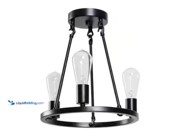 Lot 49-1518237 - Hampton Bay Stratton 14 in. 3-Light Black Semi-Flush Mount Model # HDP00007, Unused  Ref#HD0724