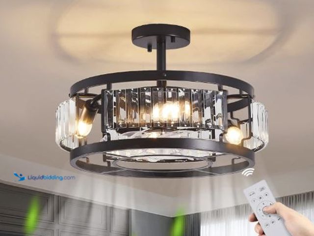 Lot 49-3523067 - Ceiling Fans with Lights, Industrial Flush Mount Crystal Ceiling Fans, Low Profile Bedroom Ceiling F...