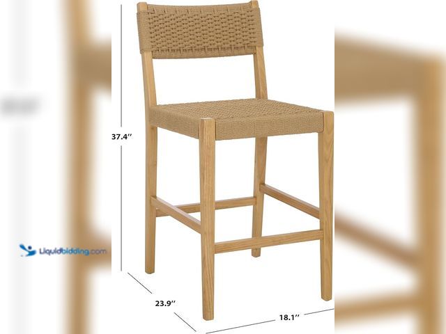 Lot 49-1630917 - SAFAVIEH Home Collection - Dutton Woven Counter Stool, 24-inch Seat Height, Natural Brown Solid Wood...
