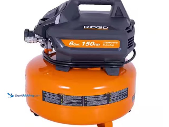 Lot 49-1566843 - RIDGID 6 Gal. 150 PSI Portable Electric Oil-Free Jobsite Pancake Air Compressor with Dual Pressure G...