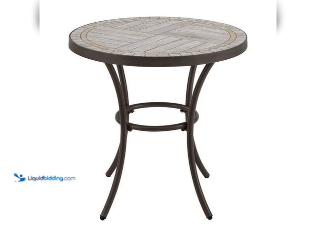 Lot 49-2024168 - StyleWell 27 in. Brown Round Metal Outdoor Side Table with Grouted Porcelain Top. Model # 705.0471.0...