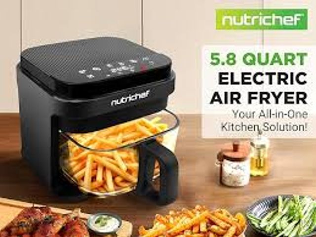 Lot 49-5544518 - Nutrichef 5.8 Quart Air Fryer | 8-1 Preset Cook Modes | Transparent Fry Bowl for Best Cooking Result...