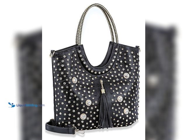 Lot 49-1820230 - 1 New Embossed Skulls Rhinestone and Tasseled Tote