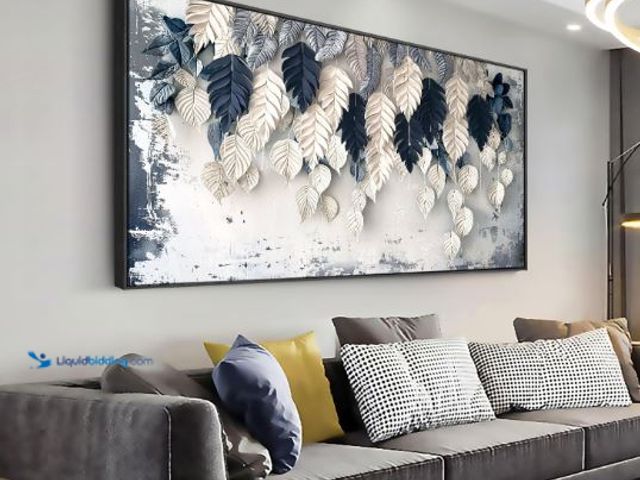 Lot 49-1549112 - Wall Art Leaf Botanical White and Blue Modern Artwork Canvas Painting for Living Room Bedroom Dining...
