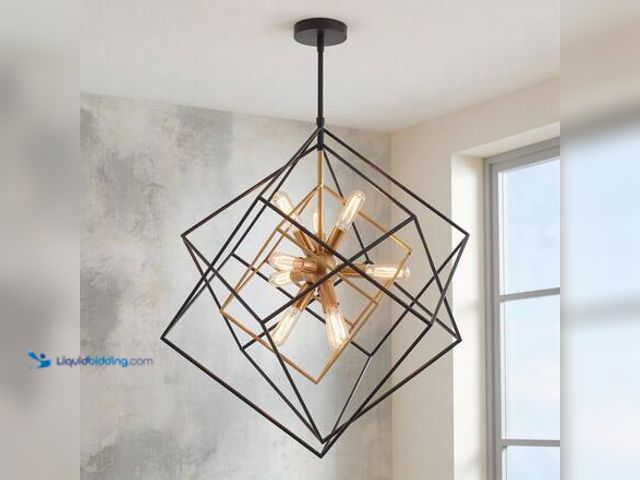 Lot 49-5581505 - Artika Imperium 9-Light Black and Gold Modern Sputnik Geometric Chandelier Hanging Light Fixture for...