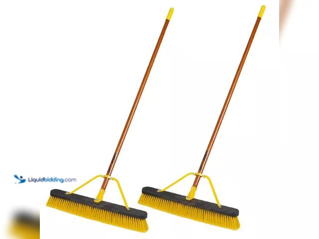 Lot 49-3613878 - (2-Pack) Quickie Jobsite 24" Heavy Duty Push Brooms - Dual bristles for garage, concrete, deck, pati...