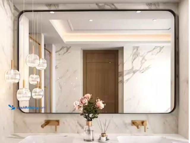 Lot 49-1627011 - HOMEIBRO 55 in. W x 36 in. H Tempered Glass Rectangular Framed Wall-Mounted Bathroom Vanity Mirror i...