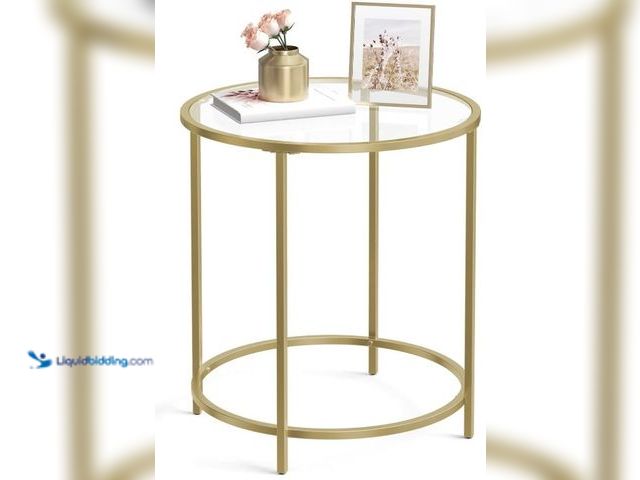 Lot 49-5436866 - VASAGLE Round Side Table, Glass End Table with Metal Frame, Gold Coffee Table with Modern Style, for...