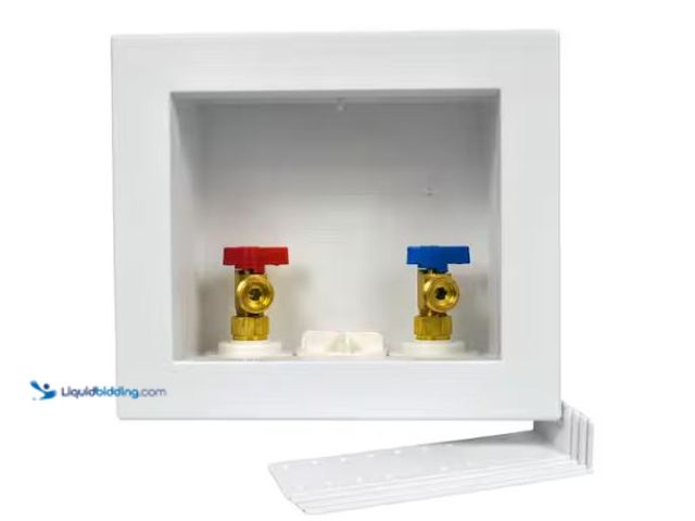 Lot 49-3610836 - Oatey Quadtro 1/2 in. PEX Barb x 3/4 in. MHT Washing Machine Valves with Outlet Box, 1/4 Turn Valves...