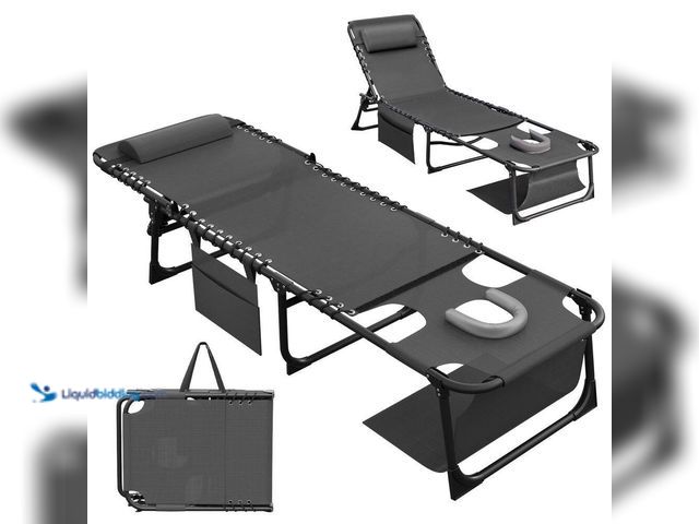 Lot 49-5413158 - Tozey
Metal Folding Outdoor Chaise Lounge with Face Hole, 5-Position Reclining Portable Patio Chair...