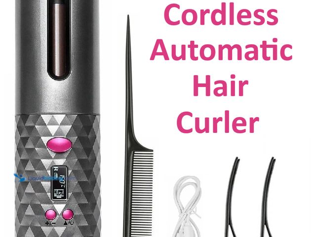 Lot 49-1820415 - Cordless Automatic Rotating Hair Curler Curling Iron Grey with Pink - NEW - 60 minute Cordless &amp;...