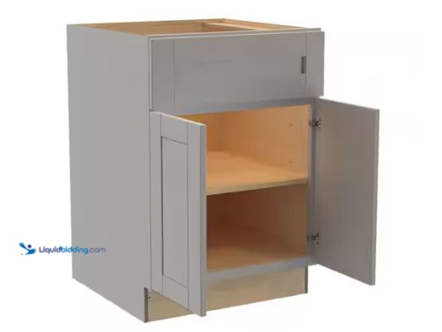 Lot 49-3610790 - Contractor Express Cabinets Arlington Veiled Gray Plywood Shaker Stock Assembled Base Kitchen Cabine...