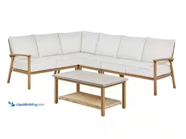 Lot 49-1625675 - Hampton Bay West Haven 5-Piece Wicker Outdoor Sectional Set with CushionGuard Almond Cushions, Model...