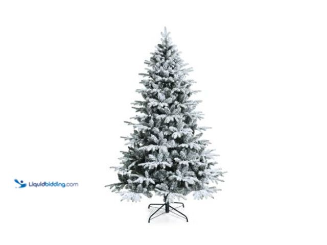 Lot 49-1544509 - 7 Ft Snow Flocked Christmas Tree, Pre-lit Artificial Xmas Tree w/ 300 LED Lights & 1687 PE & PVC Bra...