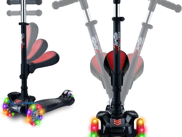 Lot 49-5416035 - Hurtle 3-Wheeled Scooter for Kids - Wheel LED Lights, Adjustable Lean-to-Steer Handlebar, and Foldab...