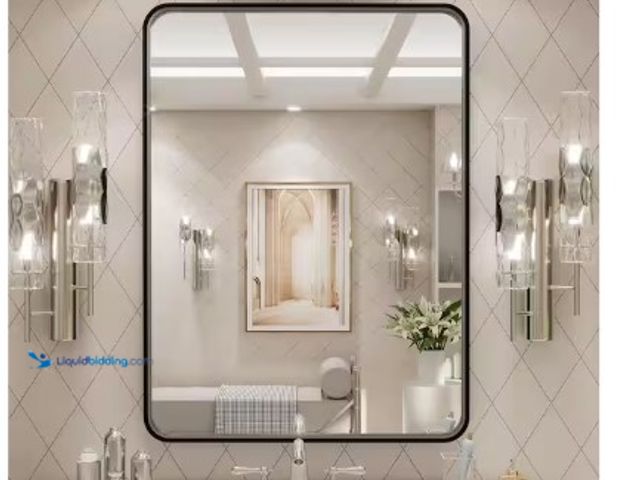 Lot 49-2004682 - TOOLKISS 24 in. W x 32 in. H Rectangular Aluminum Framed Wall Bathroom Vanity Mirror in Black, Model...