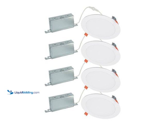 Lot 49-3614906 - (4-Pack) HALO 6" Adjustable Canless Integrated LED Recessed Light, 900 Lumens, 5CCT, White - Unused ...