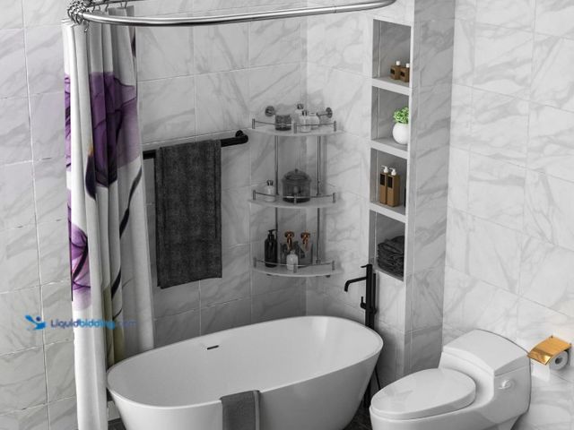 Lot 49-3463530 - Aluminum Alloy Oval Shower Curtain Rod Hoop Square Shape Bathroom Rod for Clawfoot Tub Free Standing...