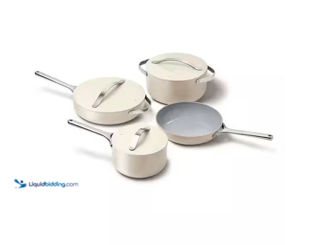 Lot 49-1579135 - CARAWAY HOME 9-Piece Ceramic Nonstick Cookware Set in Cream. Model # CW-CSET-R01, Unused, Factory Pa...